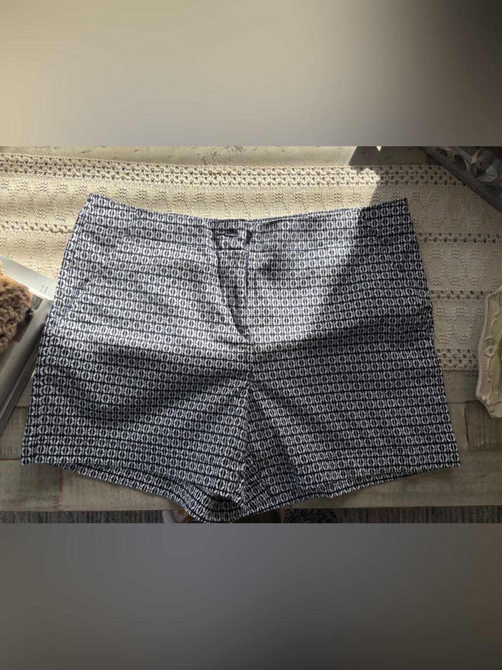 Nautica Navy and White Geometric Women's Bermuda Shorts
